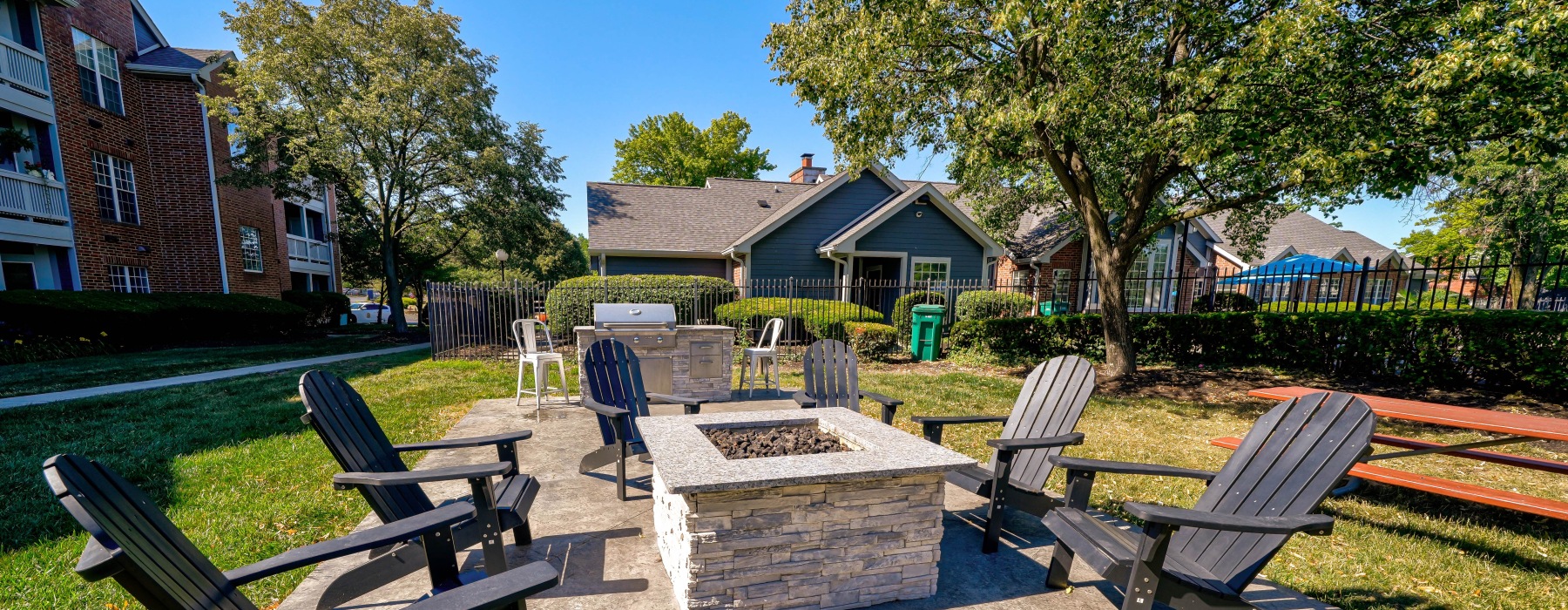 fire pit with adirondack chairs