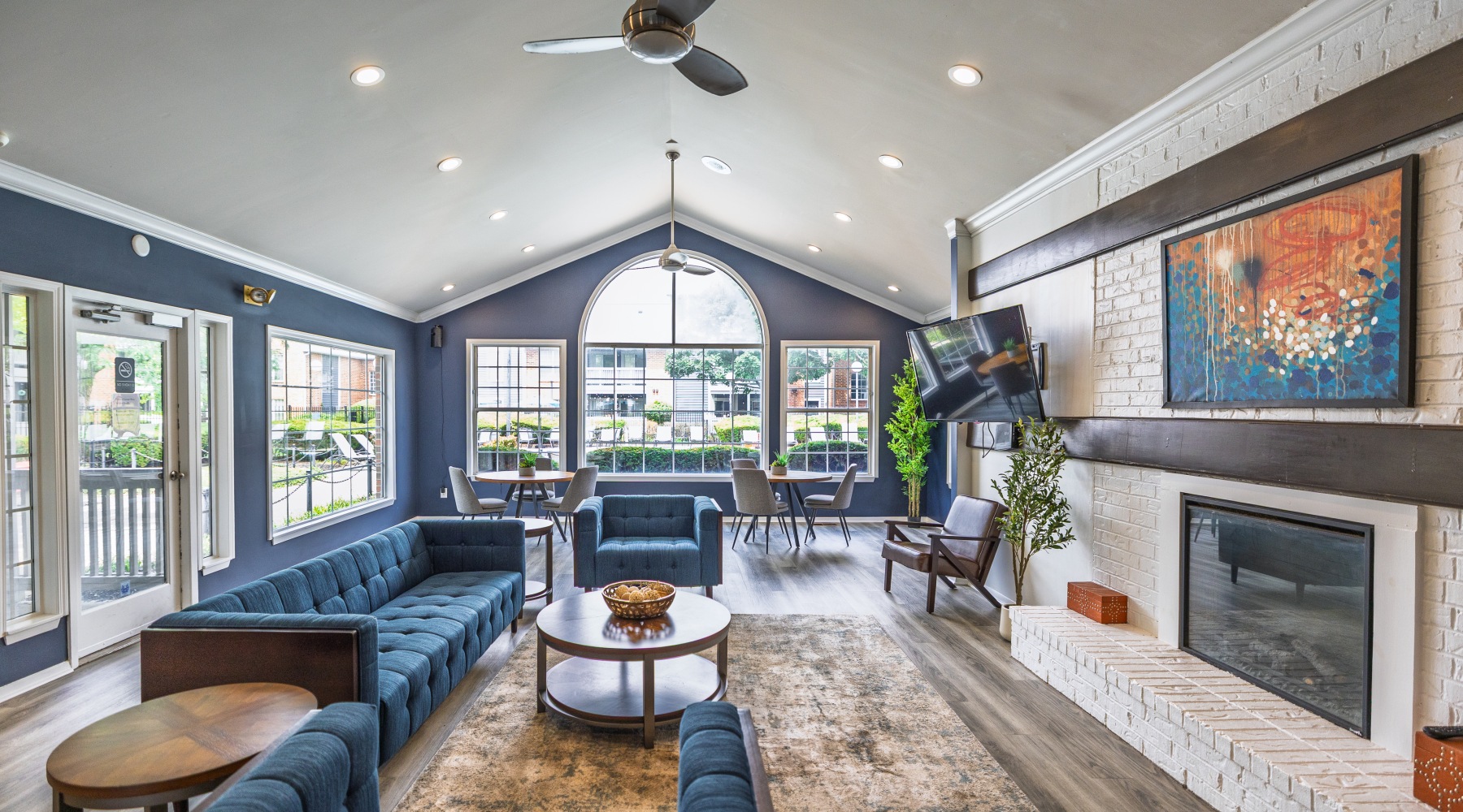 Clubhouse lounge with furniture and decor