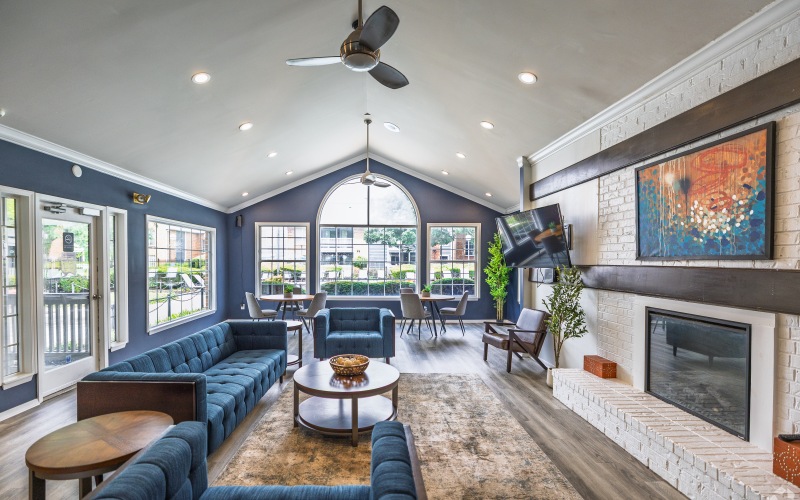 Clubhouse lounge with furniture and decor